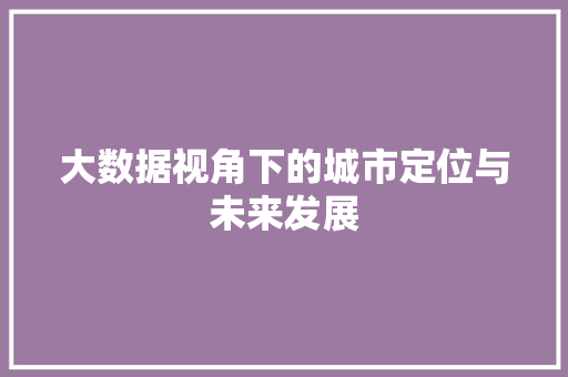 大数据视角下的城市定位与未来发展 大数据视角下的城市定位与未来发展
