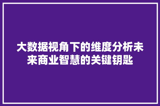 大数据视角下的维度分析未来商业智慧的关键钥匙