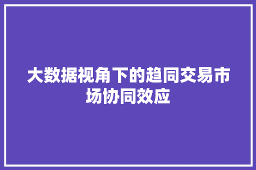 大数据视角下的趋同交易市场协同效应
