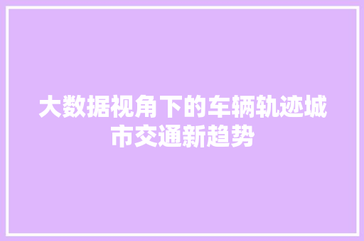 大数据视角下的车辆轨迹城市交通新趋势