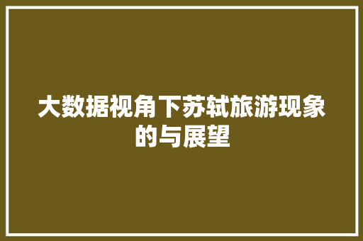 大数据视角下苏轼旅游现象的与展望