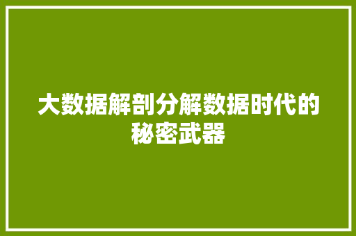 大数据解剖分解数据时代的秘密武器