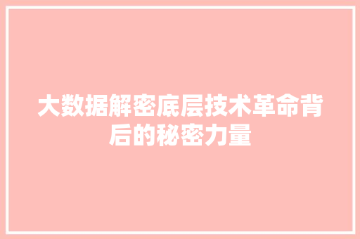 大数据解密底层技术革命背后的秘密力量 大数据解密底层技术革命背后的秘密力量