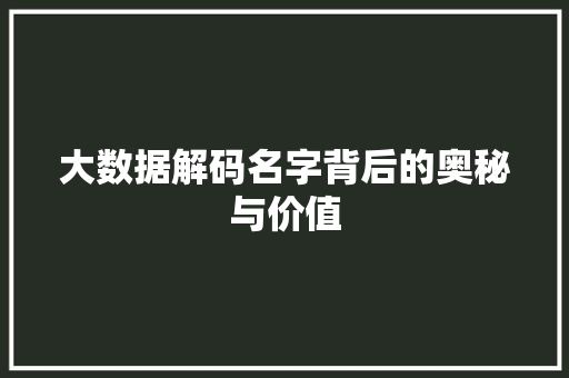 大数据解码名字背后的奥秘与价值 大数据解码名字背后的奥秘与价值