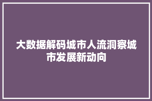 大数据解码城市人流洞察城市发展新动向 大数据解码城市人流洞察城市发展新动向