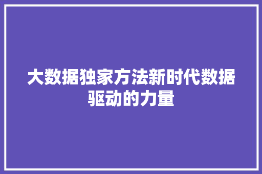 大数据独家方法新时代数据驱动的力量