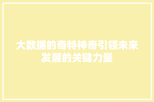 大数据的奇特神奇引领未来发展的关键力量