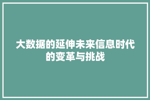 大数据的延伸未来信息时代的变革与挑战 电脑基础
