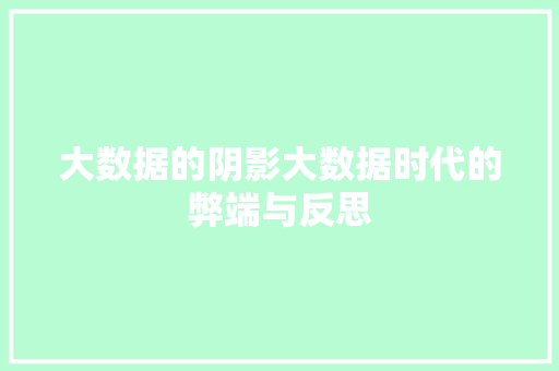 大数据的阴影大数据时代的弊端与反思 网络技术