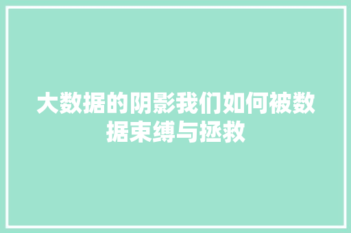 大数据的阴影我们如何被数据束缚与拯救