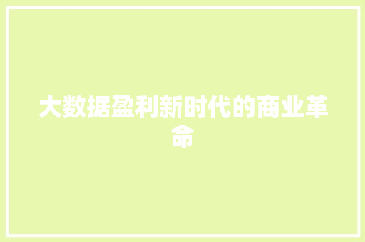 大数据盈利新时代的商业革命