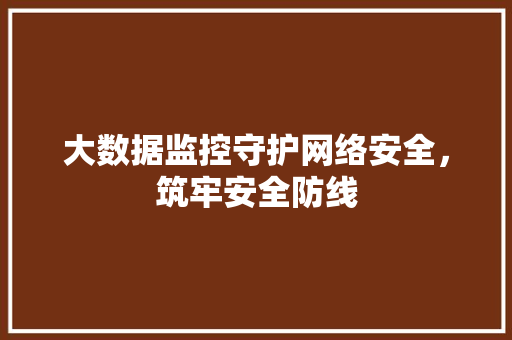 大数据监控守护网络安全,筑牢安全防线 网络技术 大数据监控守护网络安全,筑牢安全防线 网络技术