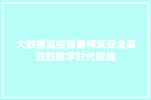 大数据监控部署构筑安全高效的数字时代防线