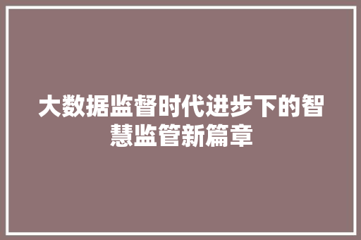 大数据监督时代进步下的智慧监管新篇章