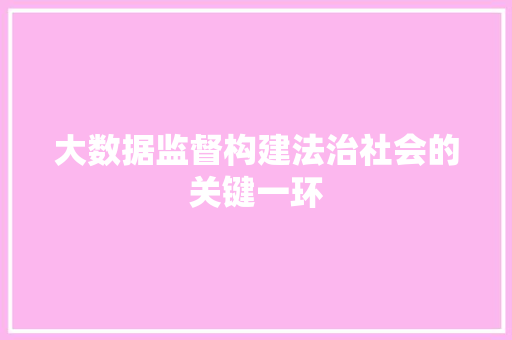 大数据监督构建法治社会的关键一环 编程语言