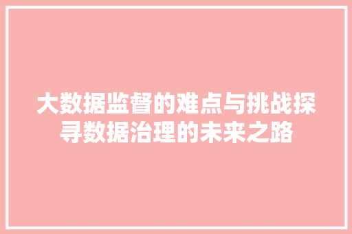 大数据监督的难点与挑战探寻数据治理的未来之路