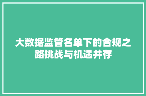 大数据监管名单下的合规之路挑战与机遇并存