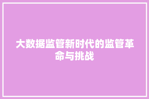 大数据监管新时代的监管革命与挑战