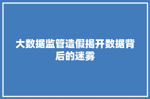 大数据监管造假揭开数据背后的迷雾 操作系统