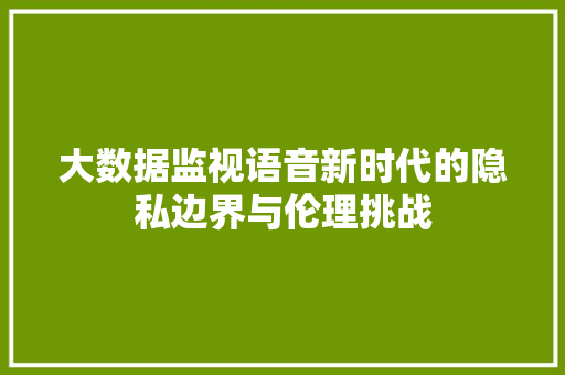 大数据监视语音新时代的隐私边界与伦理挑战