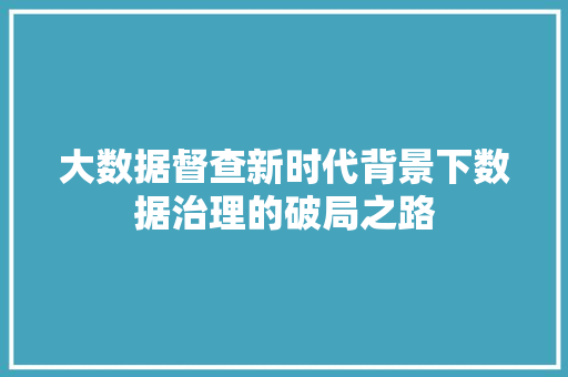大数据督查新时代背景下数据治理的破局之路