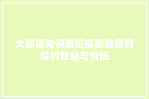 大数据知识表征探索数据背后的智慧与价值