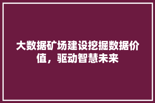 大数据矿场建设挖掘数据价值，驱动智慧未来