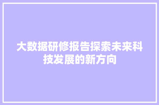大数据研修报告探索未来科技发展的新方向