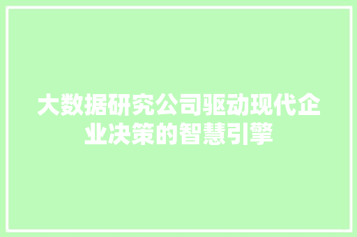 大数据研究公司驱动现代企业决策的智慧引擎