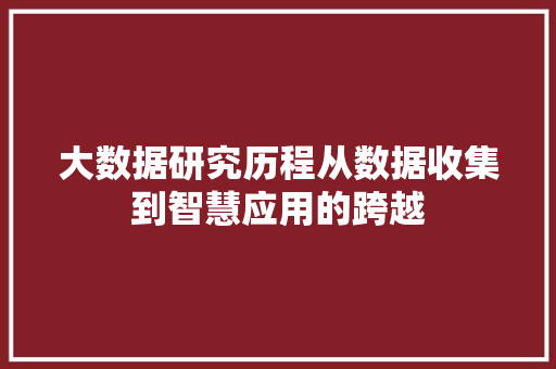大数据研究历程从数据收集到智慧应用的跨越