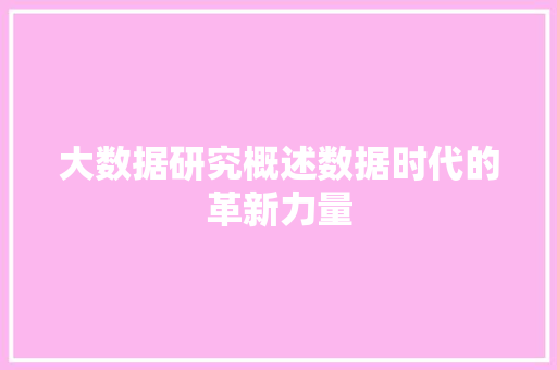 大数据研究概述数据时代的革新力量