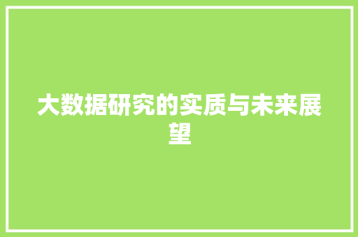大数据研究的实质与未来展望