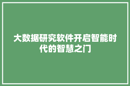 大数据研究软件开启智能时代的智慧之门