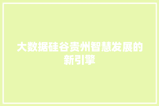 大数据硅谷贵州智慧发展的新引擎