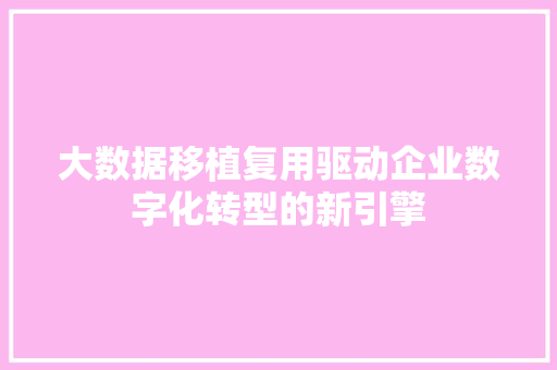 大数据移植复用驱动企业数字化转型的新引擎 大数据移植复用驱动企业数字化转型的新引擎