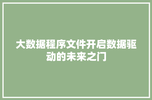 大数据程序文件开启数据驱动的未来之门 大数据程序文件开启数据驱动的未来之门