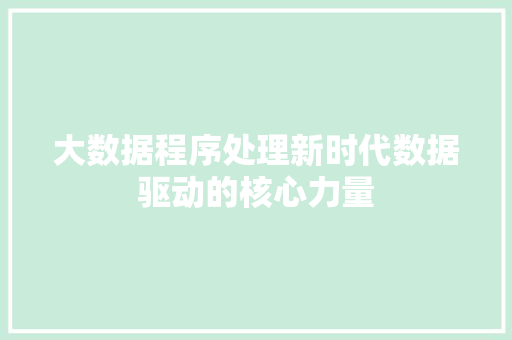 大数据程序处理新时代数据驱动的核心力量 大数据程序处理新时代数据驱动的核心力量