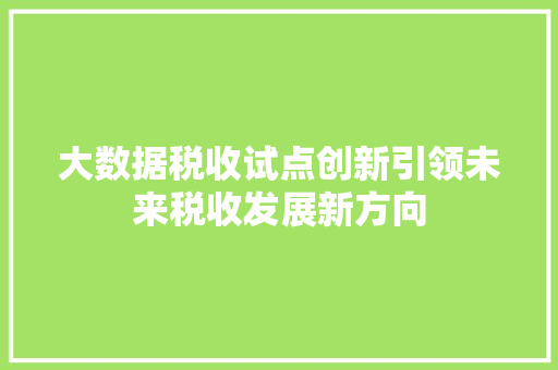 大数据税收试点创新引领未来税收发展新方向