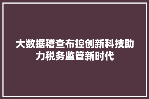 大数据稽查布控创新科技助力税务监管新时代