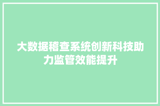 大数据稽查系统创新科技助力监管效能提升 编程语言 大数据稽查系统创新科技助力监管效能提升 编程语言