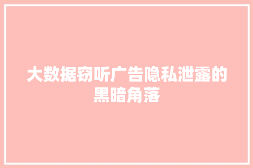 大数据窃听广告隐私泄露的黑暗角落