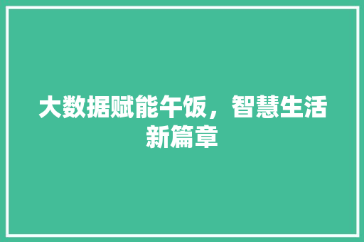 大数据赋能午饭，智慧生活新篇章