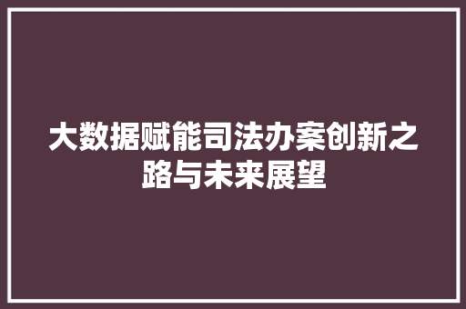 大数据赋能司法办案创新之路与未来展望