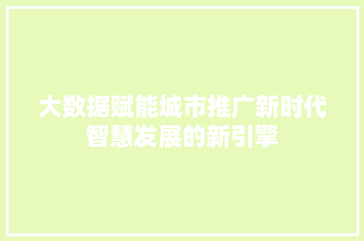 大数据赋能城市推广新时代智慧发展的新引擎