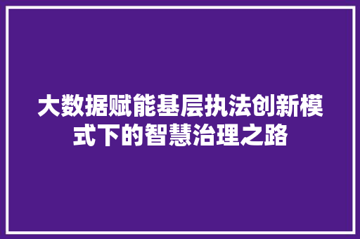 大数据赋能基层执法创新模式下的智慧治理之路 操作系统
