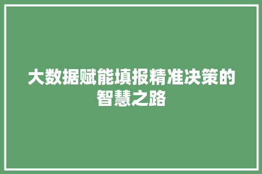 大数据赋能填报精准决策的智慧之路 电脑基础