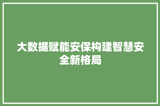 大数据赋能安保构建智慧安全新格局 大数据赋能安保构建智慧安全新格局