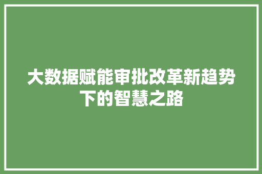 大数据赋能审批改革新趋势下的智慧之路 大数据赋能审批改革新趋势下的智慧之路