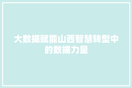 大数据赋能山西智慧转型中的数据力量
