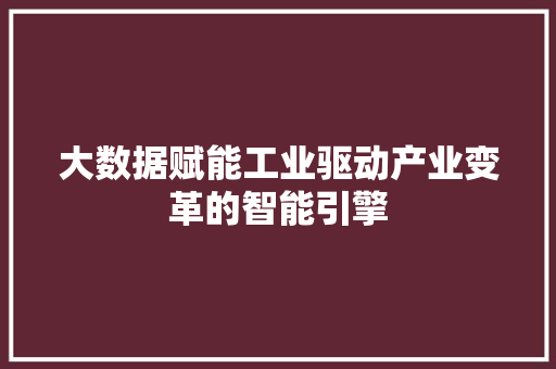 大数据赋能工业驱动产业变革的智能引擎 大数据赋能工业驱动产业变革的智能引擎